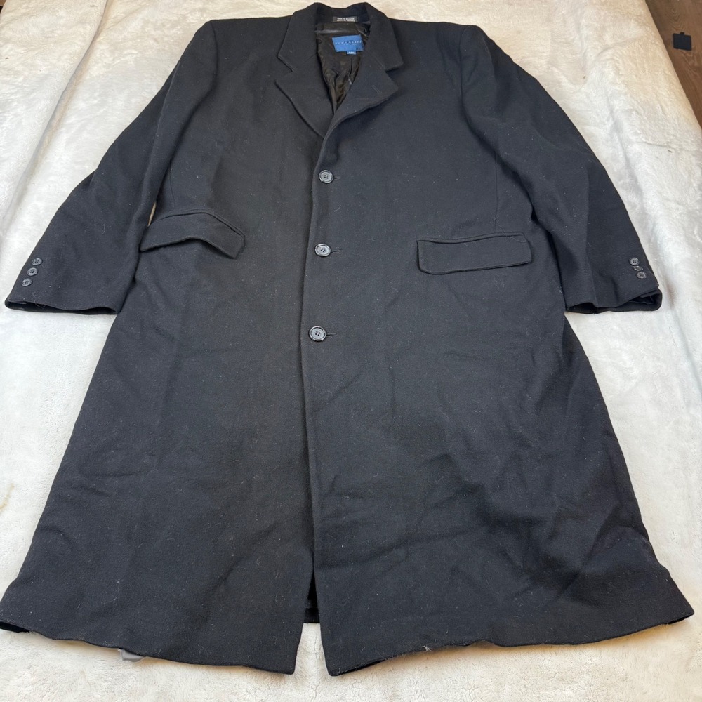 Towncraft Mens 46R Black 100% Wool Overcoat Long Trench Coat‎ Made in Bulgaria